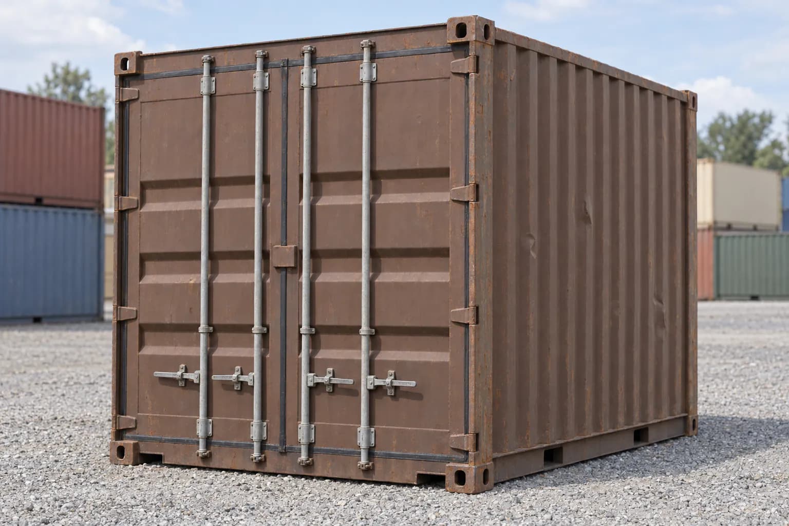 Container 10ft used wind and watertight, three-quarter view