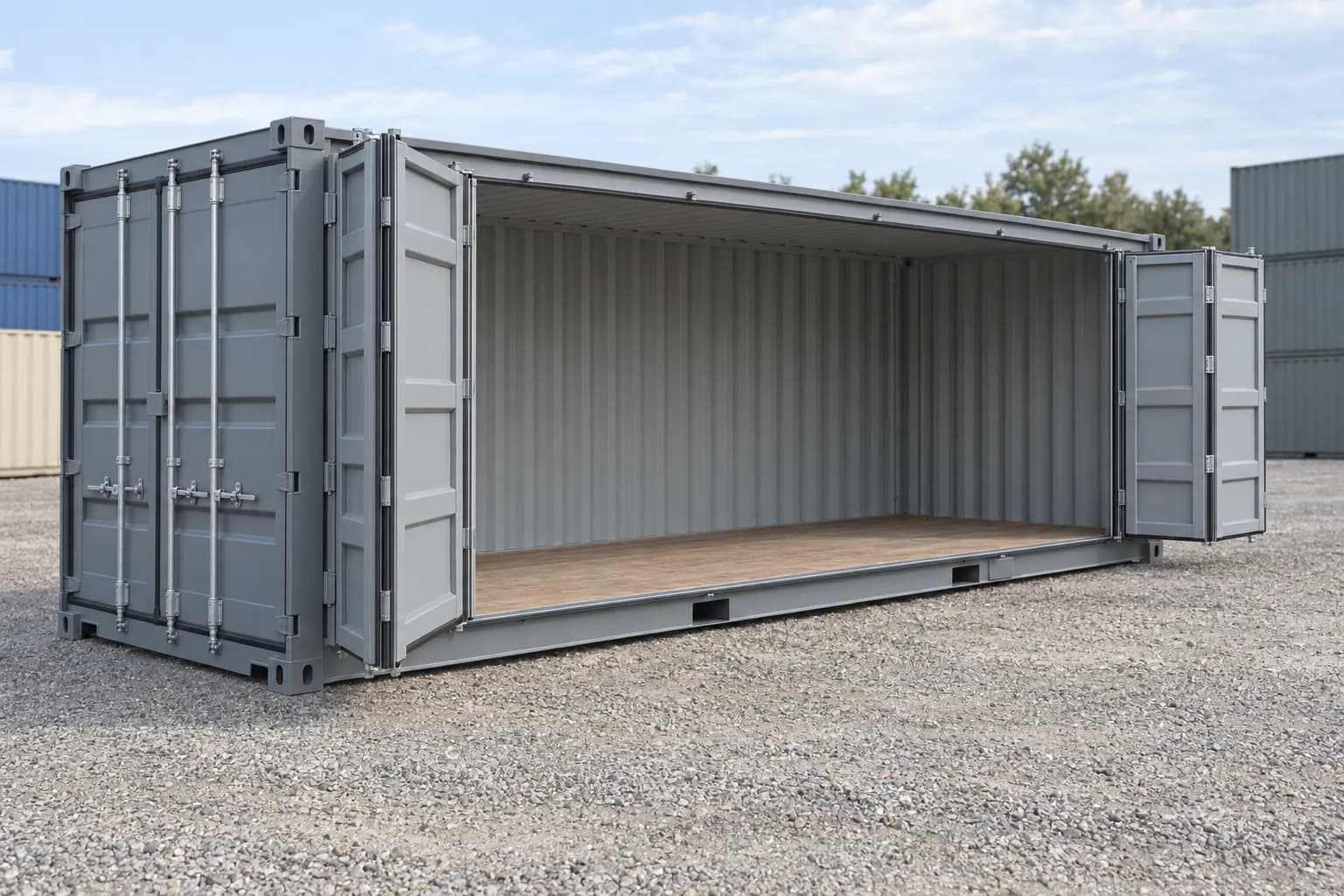Container One-trip 20ft Open Side, three-quarter view