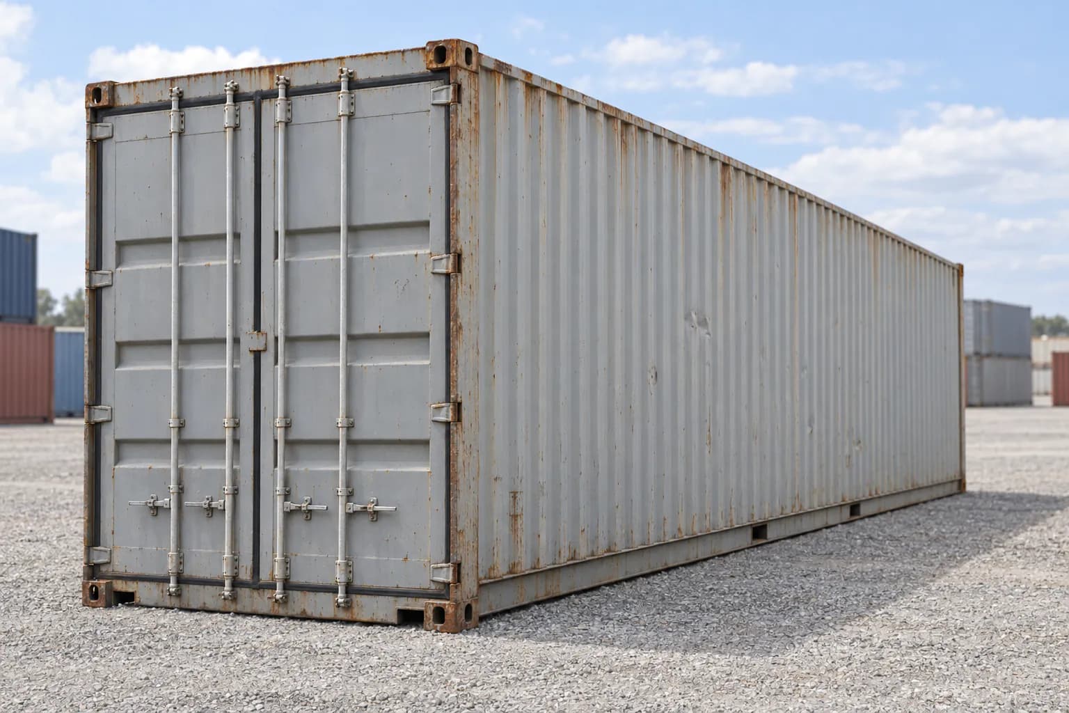 Container 40ft High Cube used wind and watertight, three-quarter view