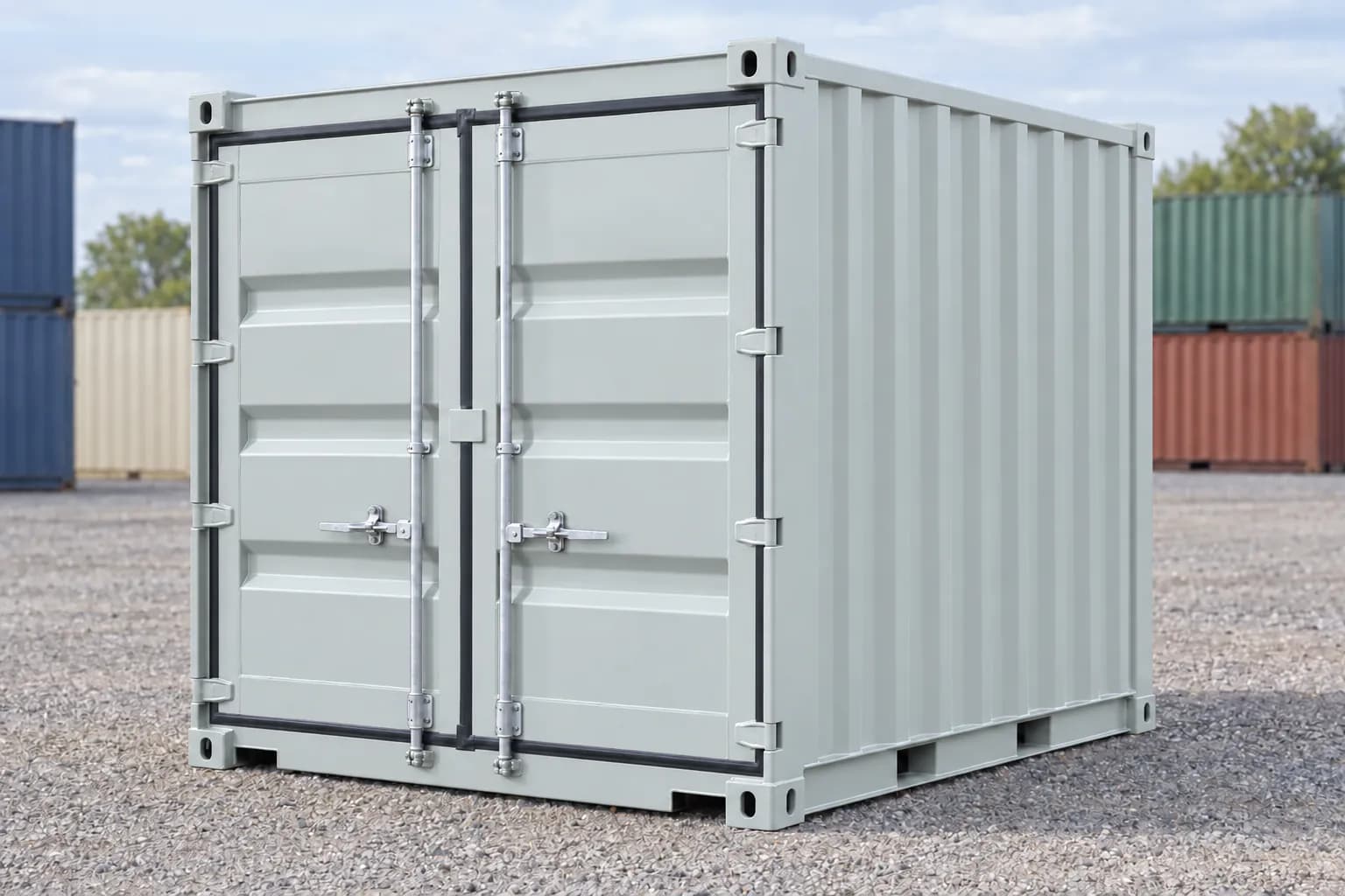 10ft new (one-trip) shipping container, light grey RAL 7035