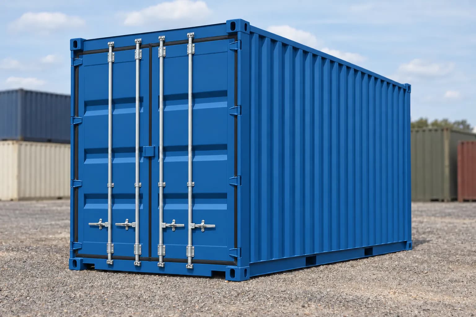 20ft High Cube one-trip shipping container, gentian blue RAL 5010