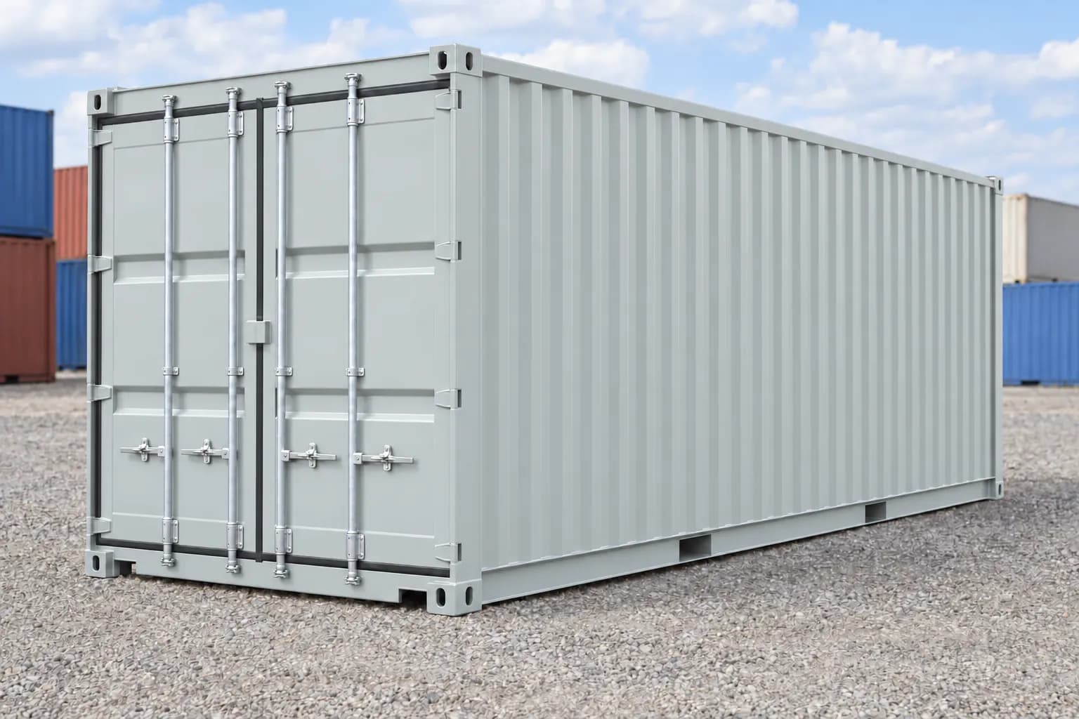 New 20ft shipping container — never used, light grey RAL 7035