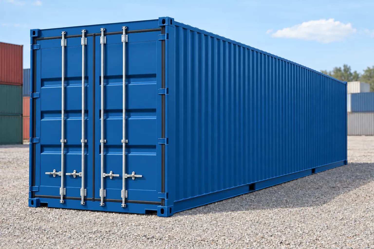 40ft High Cube one-trip shipping container, gentian blue RAL 5010