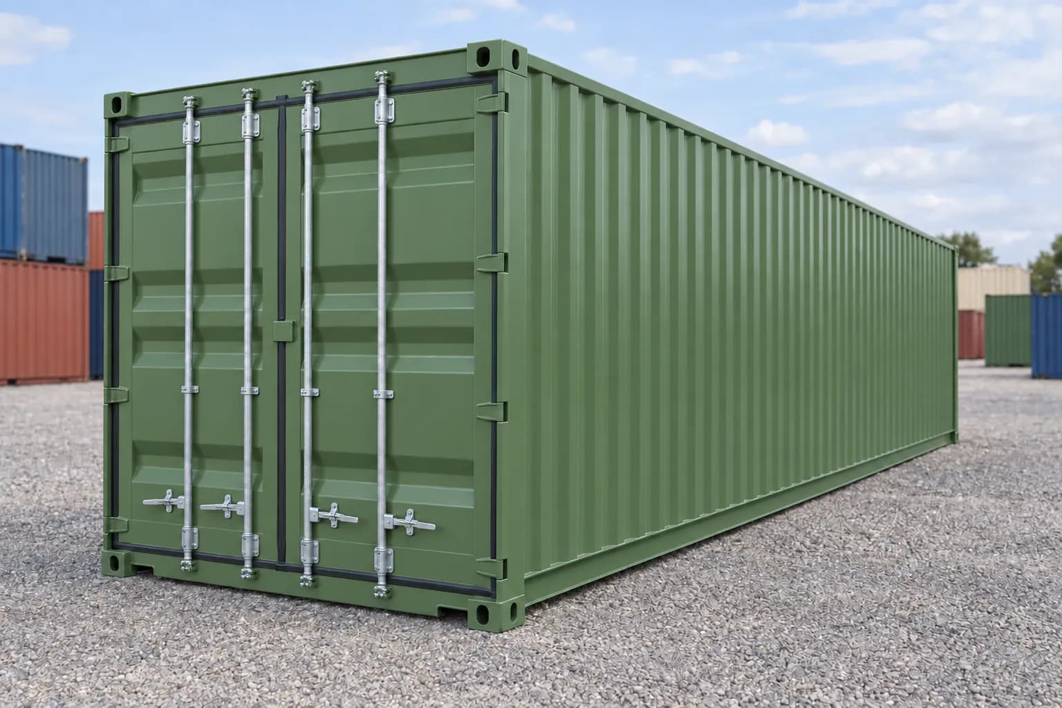 40ft one-trip shipping container, reseda green RAL 6011